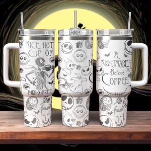 Jack Skellington Nightmare Tumbler, Disney Halloween Engraved Tumbler, Nightmare Before Coffee Christmas 40oz Tumbler, Tumbler Cup