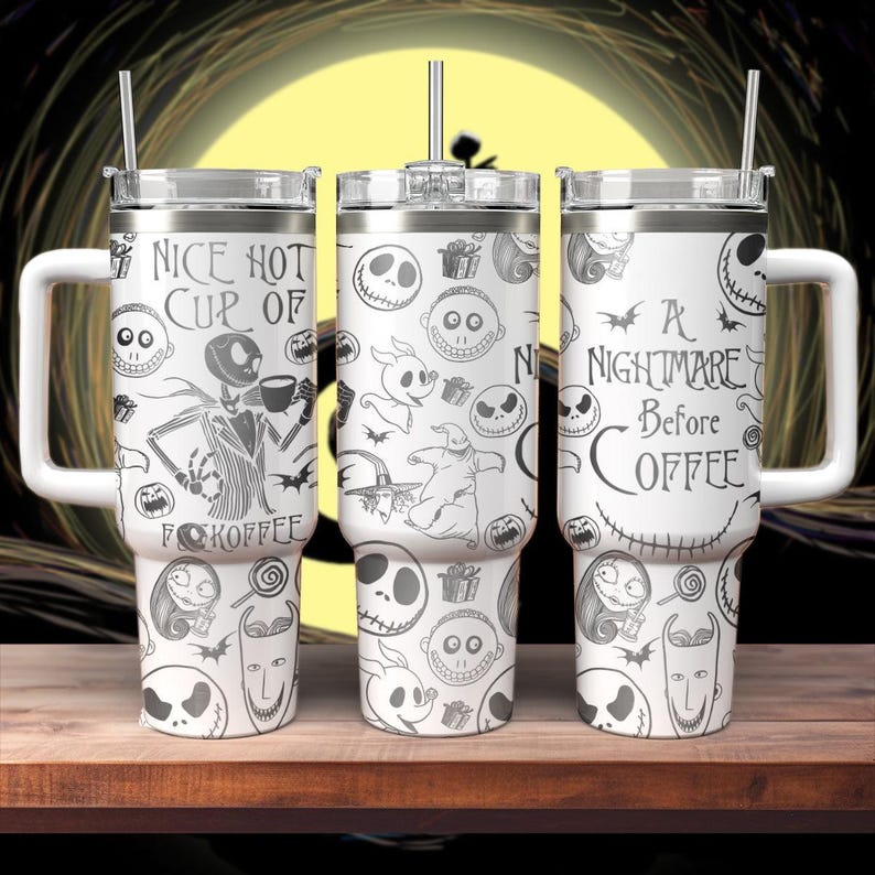 Jack Skellington Nightmare Tumbler, Disney Halloween Engraved Tumbler, Nightmare Before Coffee Christmas 40oz Tumbler, Tumbler Cup
