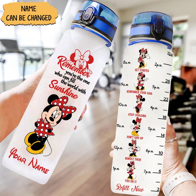 Minnie Mouse Water Tracker Bottle, Disney Minnie Women Bottle 32oz, Personalized Bottle, Disney Girls Bottle, Mickey Water Bottle
