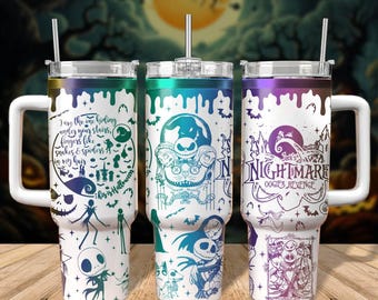 Bicchiere Jack Skellington, bicchiere Jack Sally inciso da 40 oz, bicchiere di Natale da incubo, dolcetto o scherzetto di Halloween, regalo di coppia