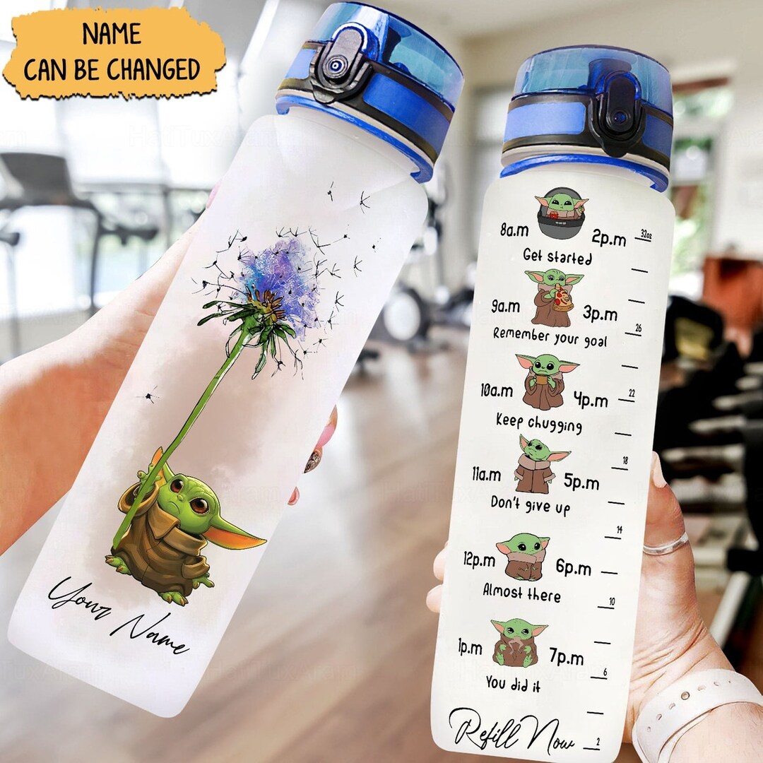 Baby Yoda Water Bottle, Water Tracker Bottle, Cute Baby Yoda Bottle