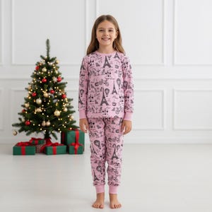 Paris Family Pajamas, Eiffel Tower Long Pajamas, Pink Paris Long Tee & Pants PJs, Family Matching Pajamas Set, Family Sleepwear Xmas Gi