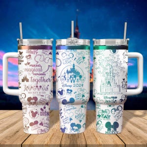 Disney Mickey Minnie Tumbler, Disney Vacation Family Trip Cartoon Tumbler, Engraved Tumbler 40oz, Stainless Steel Tumbler With Handle