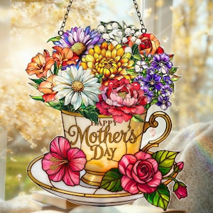 Custom Acrylic Suncatcher, Mother's Day Gift, Custom Flower Hanging Window Decor, Personalized Floral Acrylic Suncatcher, Mom Grandma Gift