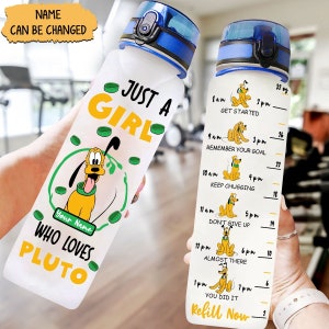 Pluto Water Tracker Bottle, Personalized Pluto Bottle, Pluto Water Bottle, Pluto Disney Bottle, Custom Bottle, 32oz Water Bottle