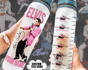 Traqueur de bouteille d'eau Elvis Presley, bouteille Elvis personnalisée, cadeau pour les fans d'Elvis, roi du rock and roll, gourde Elvis King