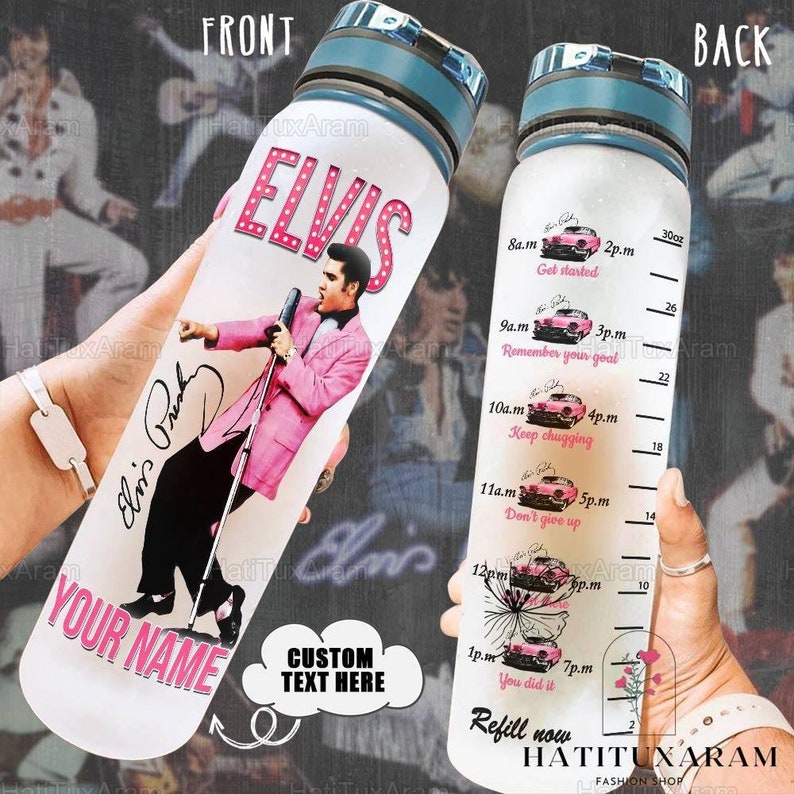 Elvis Presley Water Bottle Tracker, Personalized Elvis Bottle, Gift For Elvis Fans, King Of Rock And Roll, Elvis King Drink Bottle