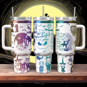 Jack Skellington Nightmare Weihnachtsbecher, Jack Sally 40 Unzen Becher mit Gravur, Disney Kürbis König Tasse, Trinkbecher mit Gravur