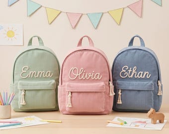 Custom Corduroy Backpack With Name, Personalized Kids Backpack, Toddler School Bag For Boys Girls