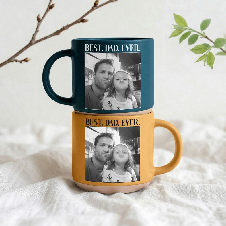 Custom Dad & Kids Photo Mug, Personalized Stoneware Mug, Best Dad Ever Coffee Cup, Father’s Day Gift from Kids, Custom Pottery Mug Gift image 4