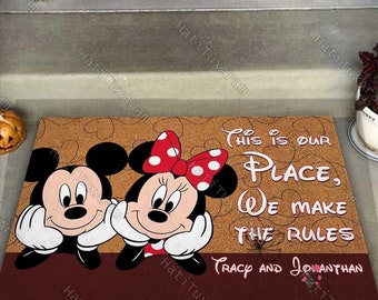 Mickey And Minnie Doormat, Mickey Welcome Mat, Personalized Doormat, Mickey Mouse Doormat, Mickey Rubber Base Doormat