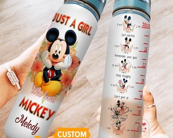 Mickey Mouse Water Bottle, Mickey Fitness Bottle, Disney Water Bottle, Custom Name Mickey Bottle, Water Bottle With Strap 32 oz