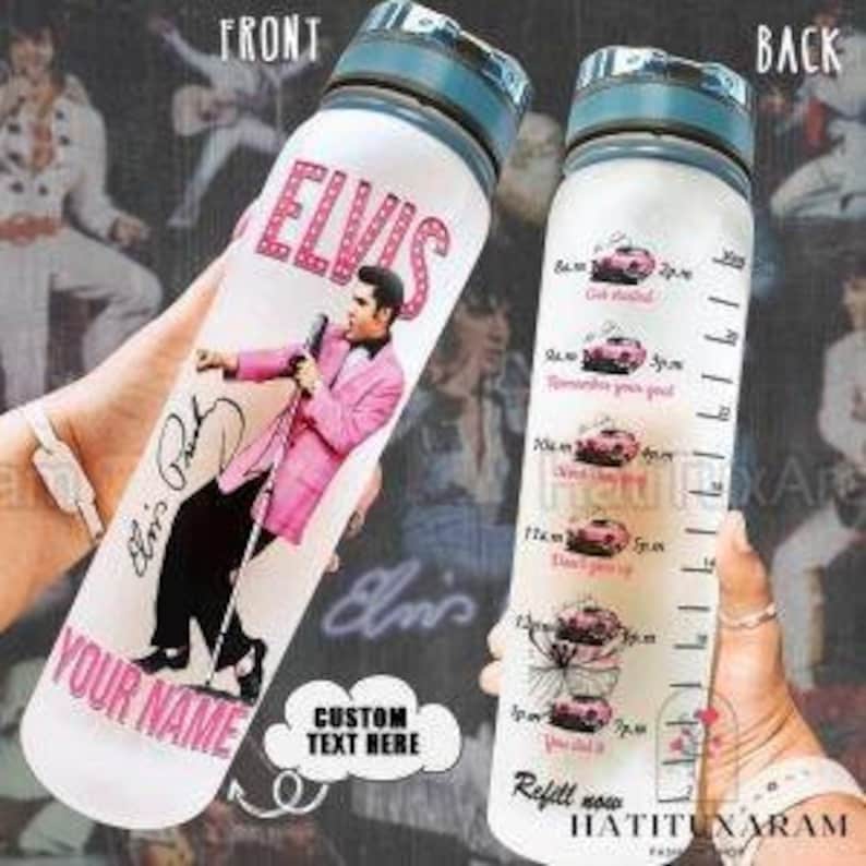 Elvis Presley Water Bottle Tracker, Personalized Elvis Bottle, Gift For Elvis Fans, King Of Rock And Roll, Elvis King Drink Bottle