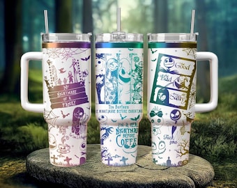 Vaso de café de Pesadilla antes de Navidad, vaso de 40 oz con grabado de Jack Skellington, vaso navideño de Disney, vaso de truco o trato, vaso de Disney