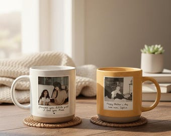 Personalized Photo Pottery Mug, Gift for Mom Dad, Custom Polaroid Photo Mug, Gift from Daughter, Custom Mug Gift for Mom, Picture Cup Gift