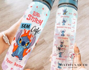 Botella de agua personalizada de Stitch, botella de Disney, botella deportiva, botella de agua de Stitch de 32 oz, botella personalizada de Stitch, Stich y Lilo