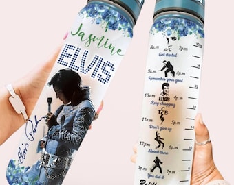 Elvis Presley Water Tracker Bottle, Elvis King Of Rock, Elvis 32Oz Water Bottle, Drink Bottle, Personalized Bottle, Rock And Roll Gift