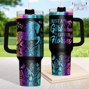 Just A Girl Who Loves Horses Engraved Tumbler 40oz, Personalized Horse Tumbler, Horse Lover Gifts for Her, Gift for Horse Lover, Horse