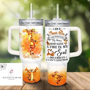 Halloween Tigger Girl 40oz Tumbler, Custom Name Stainless Steel Tumbler, Tigger Tumbler With Handle, Winnie The Pooh Tigger Tumbler
