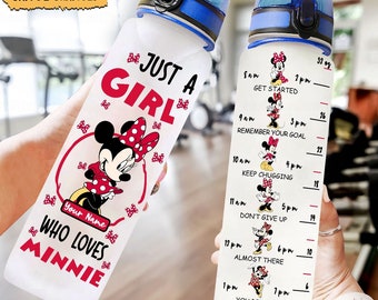 Botella de agua de Mickey, botella de Minnie Mouse, botella personalizada de Mickey, botella de Disneyland, botella de agua de Disney, botella de agua con correa de 946 ml (32 oz)