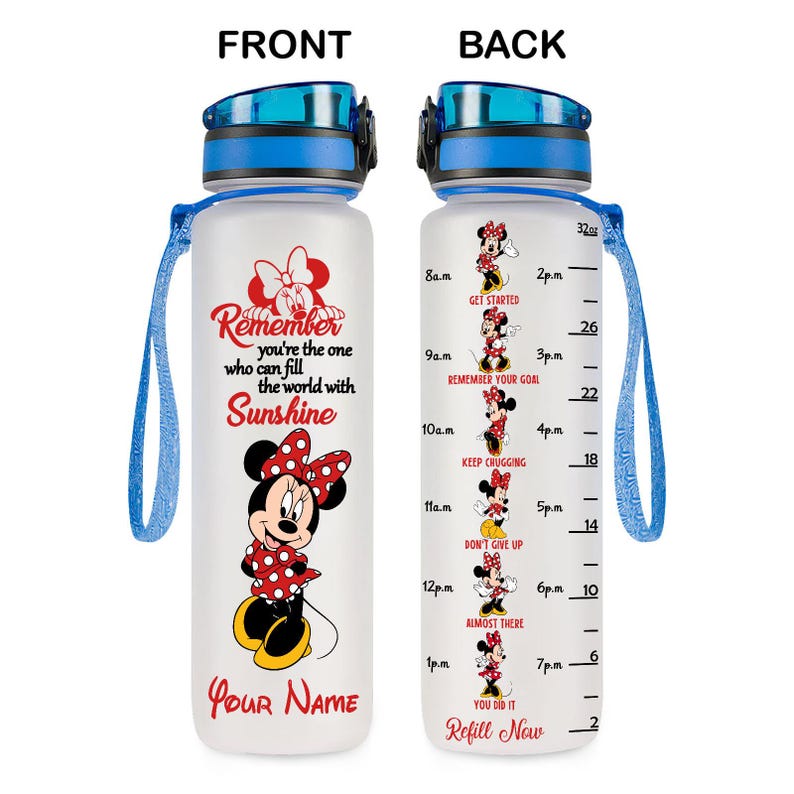Minnie Mouse Water Tracker Bottle, Disney Minnie Women Bottle 32oz, Personalized Bottle, Disney Girls Bottle, Mickey Water Bottle