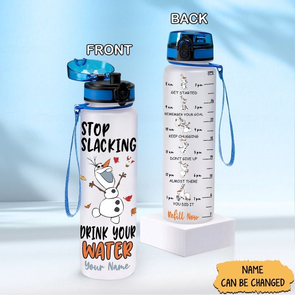 Olaf Water Tracker Bottle, Cute Olaf Bottle, Custom Olaf Bottle, Disney Water Bottle, Olaf Water Bottle, Motivational, Frozen Water Bottle