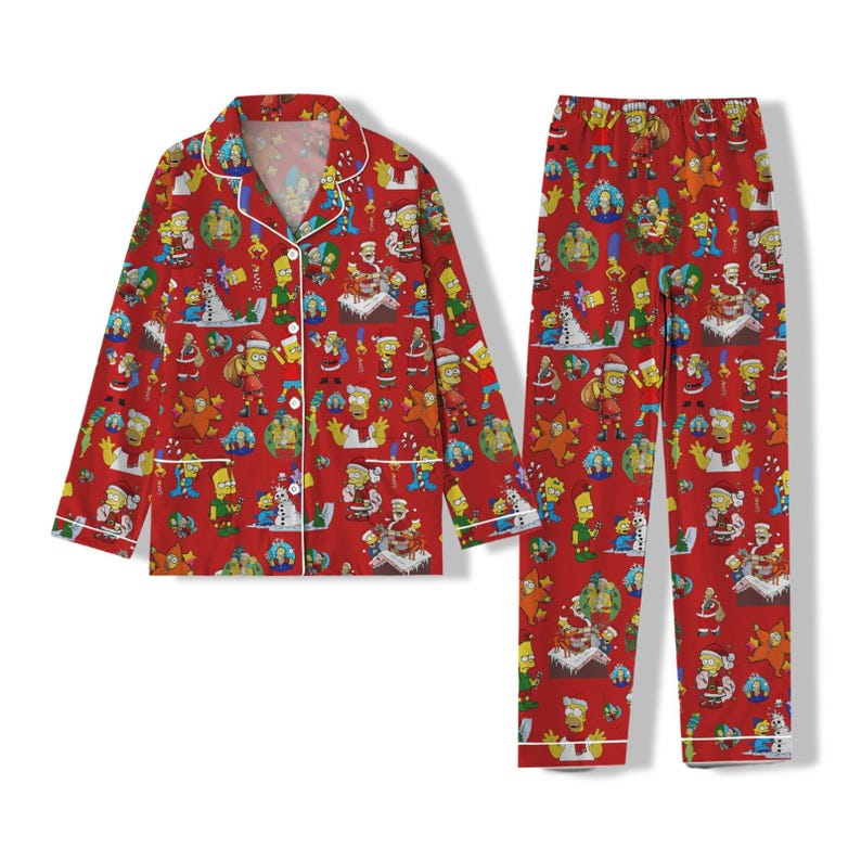 Red Simpsons Pyjamas The Simpsons Christmas Pajamas Set, Homer Simpson Pajamas, Long Sleeve ...