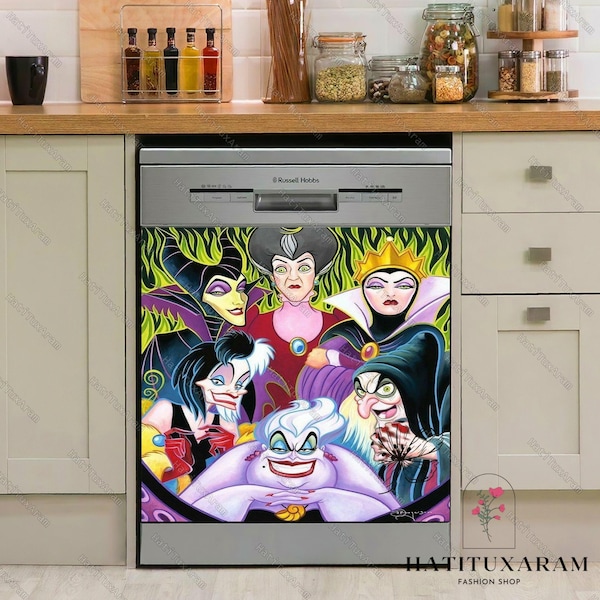 Housse pour lave-vaisselle Disney Villains, Lave-vaisselle personnages méchants, Décoration de cuisine Disney, Lave-vaisselle magnétique, Ursula maléfique