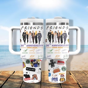 Przyjaciele 30. rocznica 1994-2024 Signature Tumbler, Tv Show Friends Tumbler z uchwytem, Goodbye Bing, Movie Drinkware Tumbler