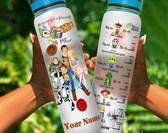 Toy Story-waterfles, Woody And Buzz, gepersonaliseerde waterfles, dagelijkse watertracker, Disney-sportfles, Toy Story-verjaardagsfeestje