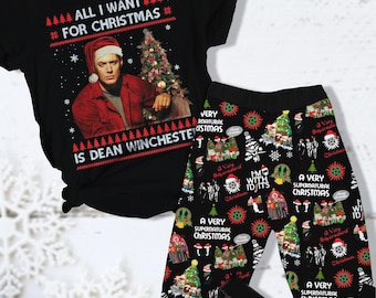 Christmas Dean Winchester T-Shirt, Winchester Pajama, Family Christmas, Supernatural Tee, Womens Christmas Pajama Pants, Pajamas Party