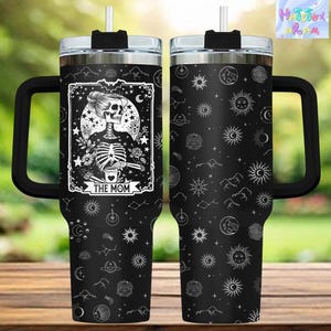 Momster Skull Mom Tumbler 40oz, Spooky Mom, Stainless Steel Insulated Travel Mug Gifts For Mom, Scary Mom, Momster Merch