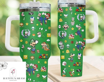 Halloween Mario Tumbler, Gaming Mario Tumbler, 40oz Drinkware Tumbler, Super Princess Peach, Super Mario Bros, Mario Birthday Gift