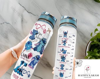 Halloween Stitch Water Bottle, Personalized Bottle, Funny Stitch Gym Bottle, Stitch Sport Bottle, Stitch Water Bottle With Strap 32 oz