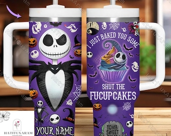 Bicchiere da 40 once di Halloween Jack Skellington, bicchiere da streghe di Halloween personalizzato, bicchiere per la stagione spettrale, regalo "dolcetto o scherzetto", bicchiere con atmosfera autunnale