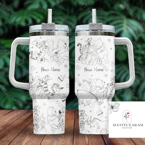 Pooh und Freunde Becher, Pooh Bär Becher, 40 Unzen Edelstahl Becher, Pooh Becher mit Griff und Deckel, Pooh Becher