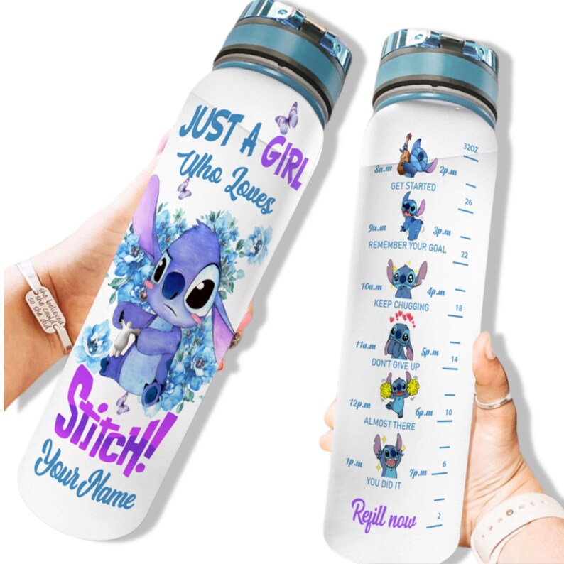 Personalized Stitch 32oz Water Bottle, Disney Stitch Bottle With Time Marker, Cute Stitch, Stitch Drink Bottle, Lilo And Stitch Bottle
