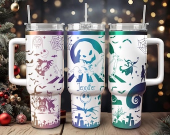 Vaso grabado de Disney Pesadilla Navideña, vaso del Rey Calabaza, vaso de Jack Sally, vaso espeluznante de Halloween, vaso personalizado de 40 oz