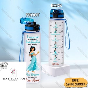 Halloween Princess Jasmine Water Bottle, Princess Water Bottle Tracker, Motivational Water, Aladdin Drink Bottle, 32oz Water Bottle
