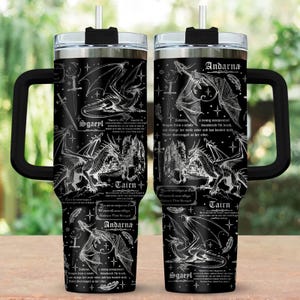 Dragon Rider 40oz Tumbler, Dark Fantasy Tumbler With Handle, Bookish Mug, Engraved Stainless Straw Lid, Fourth Wing Coffee Cup, Reader