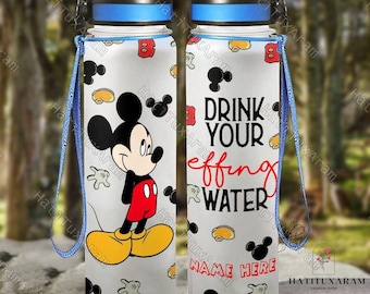 Mickey Mouse Water Bottle, Mickey Water Tracker Bottle, Custom Water Bottle, Mickey Motivational Bottle, 32oz Water Bottle