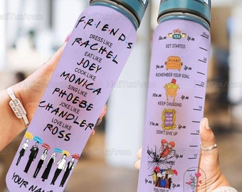 Garrafa rastreadora de água Friends, garrafa de água Friends de 32 onças com nome personalizado, Chandler Joey Ross, garrafa de água de plástico, garrafa de água engraçada