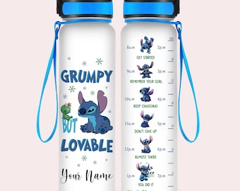 Personalized Stitch 32 Oz Water Track Bottle, Water Bottle With Time Marker, Disney Stitch Bottles, Motivational Bottle, Cartoon Gifts