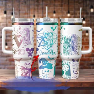 Jack And Sally Couple Christmas Tumbler, Personalized Engraved Tumbler 40oz, Pumpkin King Skellinton Tumbler, Disney Spooky Tumbler
