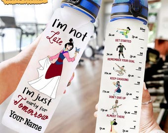 Christmas Mulan Princess Water Tracker Bottle, Personalized Princess Bottle, Disney Sport Bottle, Women Disney Bottle 32oz