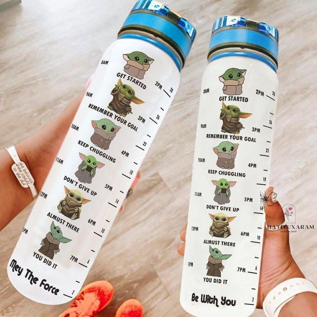 Baby Yoda Water Tracker Bottle, Baby Yoda 32oz Water Bottle