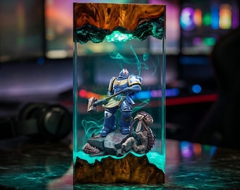 Space Marine Resin Lamp, Game 40k Diorama Night Light, Ultramarine Epoxy Light, Sci-Fi Gaming Room Decor, Handmade Collectible Gift