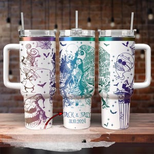 Jack Sally Couple Nightmare Christmas Tumbler, Jack And Sally Engraved Tumbler 40oz, Pumpkin King Skellinton Tumbler, Spooky Tumbler