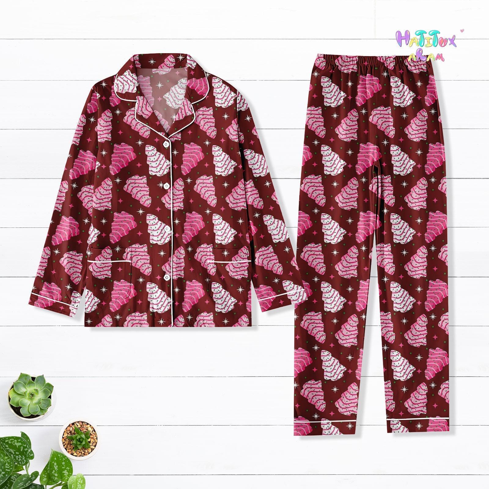 Discover Christmas Tree Cakes Thick Pajamas Set, Holiday Pjs for Women, Cute Christmas Sleepwear, Matching Family Xmas Outfit, Xmas Gift