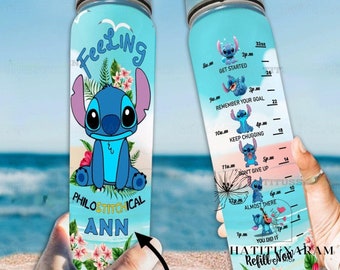 Botella de Stitch de Disney, botella con rastreador de agua de Stitch, linda botella de agua de Stitch para niños, botella de ejercicio de Stitch, botella de agua de Stitch personalizada